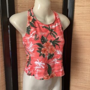 Vintage Y2K Cropped Halter Top Sz S tropical floral print